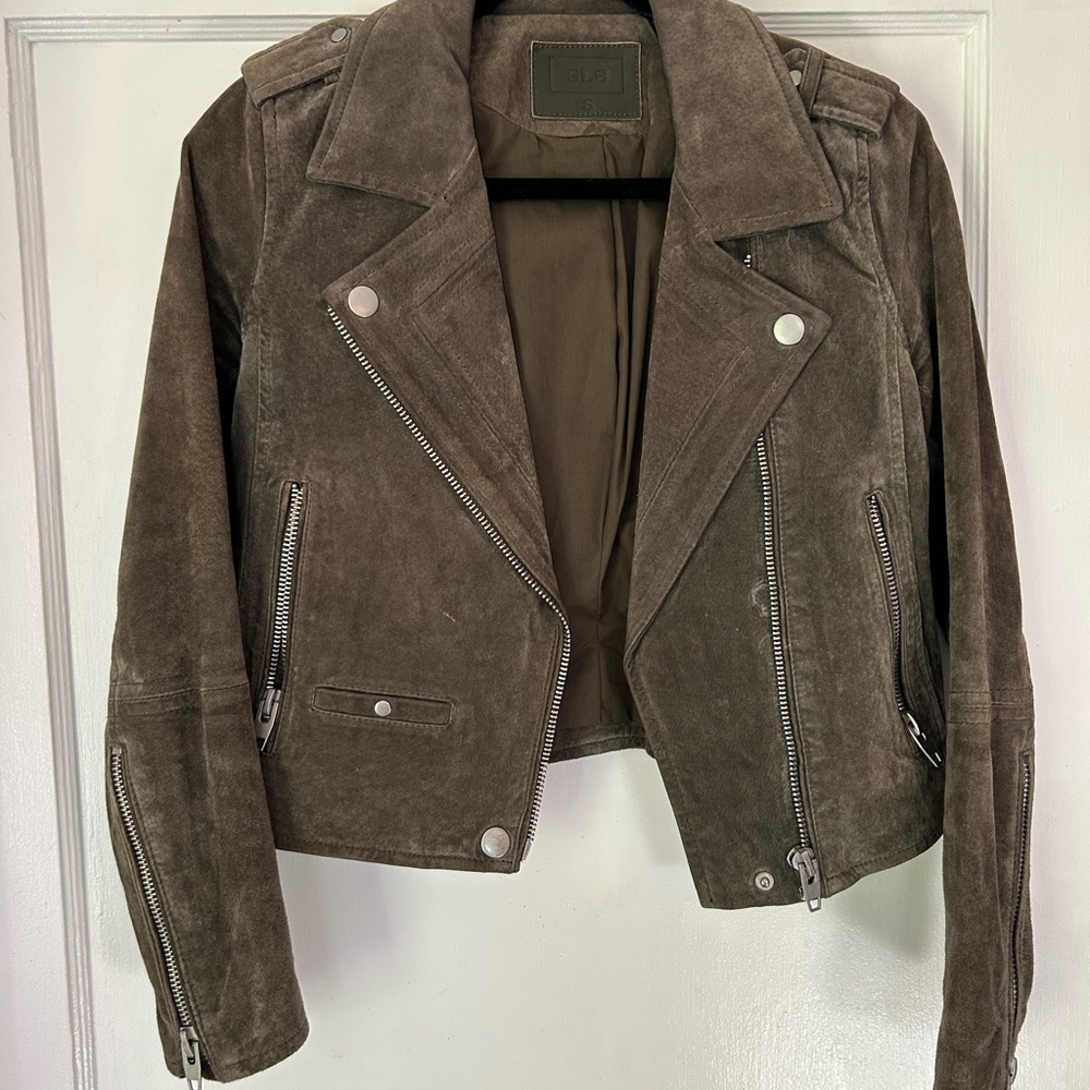 Suede olive green Biker Jacket. Super cute!